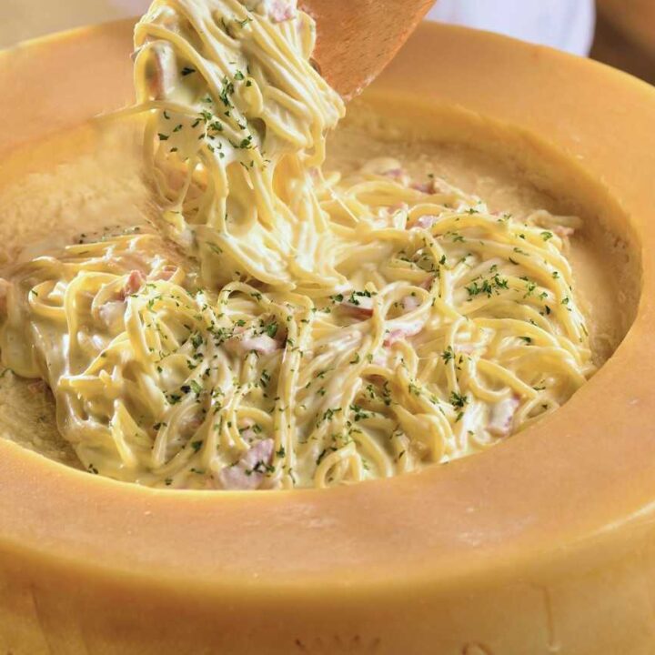 cheese wheel pasta melted cheese