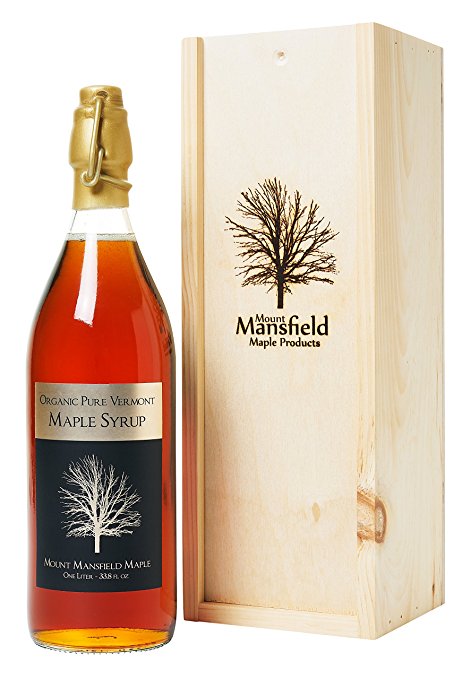 foodie food lover gifts Organic Pure Vermont Maple Syrup in Swing-Top Bottle with Wooden Gift Box