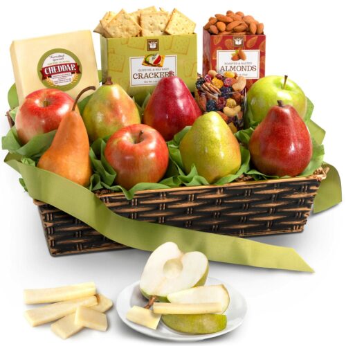 Classic Fresh Fruit Basket Gift with Crackers, Cheese and Nuts